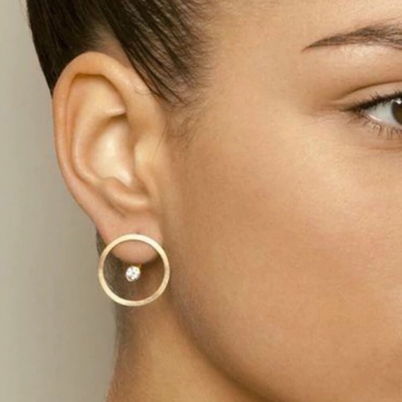 🔴𝟭𝟬/$𝟮𝟱🔴NEW Rhinestone Round Minimalist Gold Jacket Earrings - Picture 7 of 10